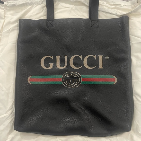 Gucci Logo Print Leather Tote Bag in Black Unisex - Picture 13 of 13